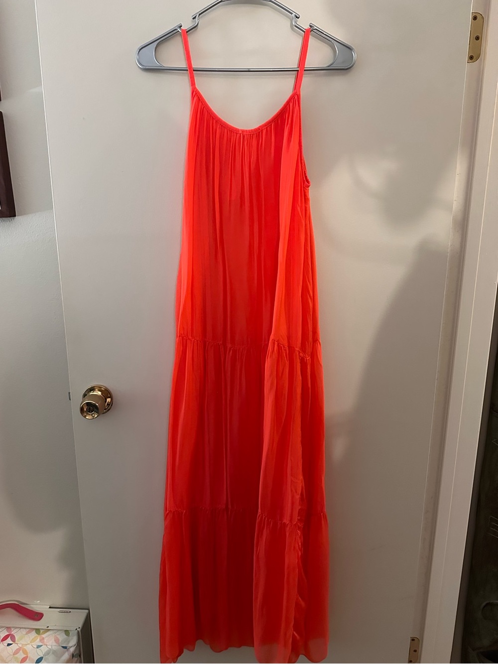 Flowy NWT Bellambra silk Spaghetti Strap Maxi Dress - Vibrant Neon Coral-  small